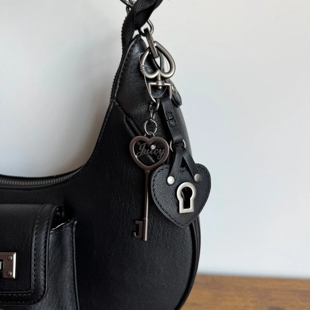 New Juicy Couture Royal to Juicy Black Hobo Shoulder Handbag Gothic Charm Cute